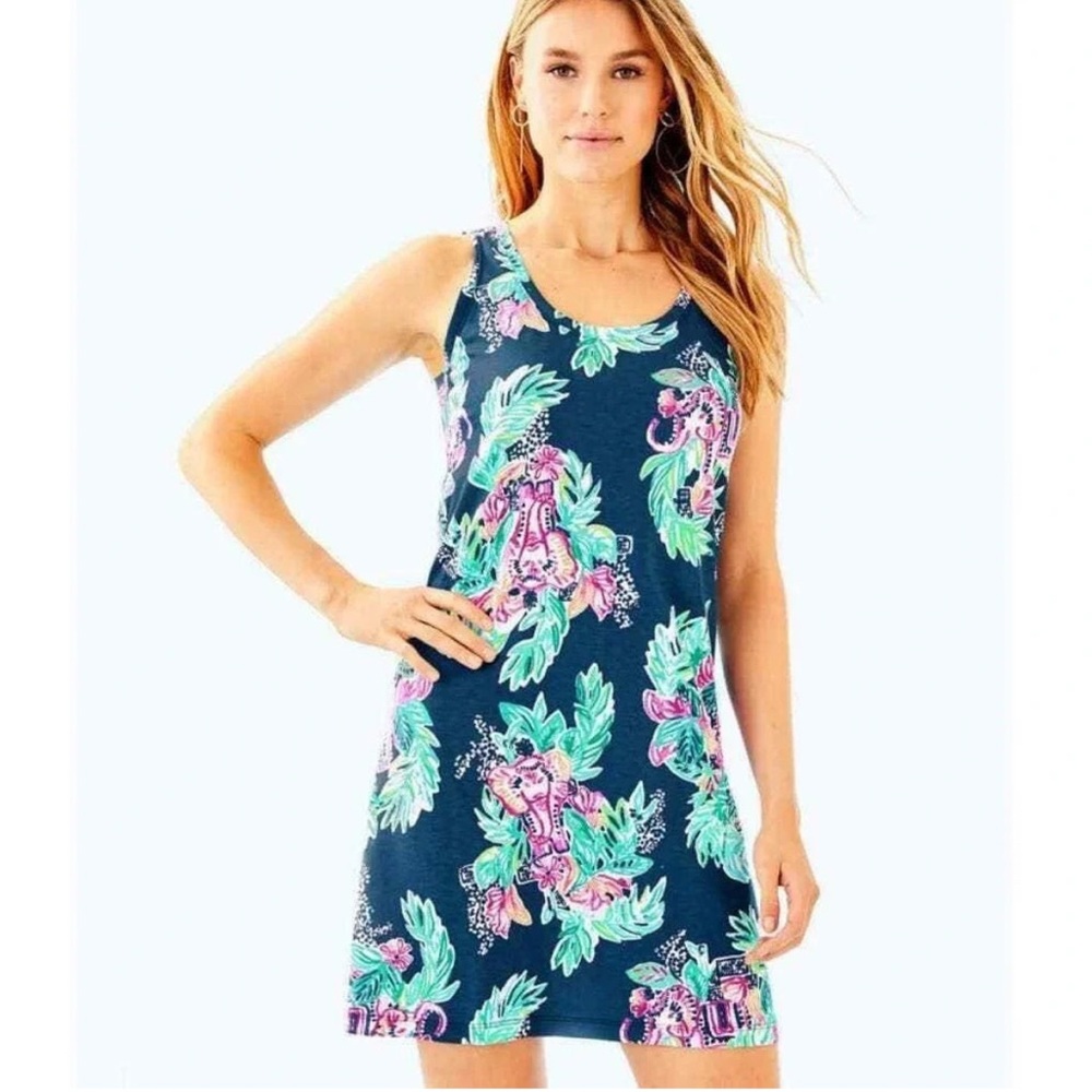 Lilly Pulitzer Cotton Raylee Tank Dress Navy Elephants